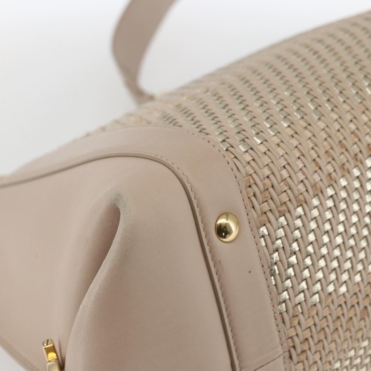 Salvatore Ferragamo Gancini Hand Bag Leather 2way Beige Gold Auth ka1275