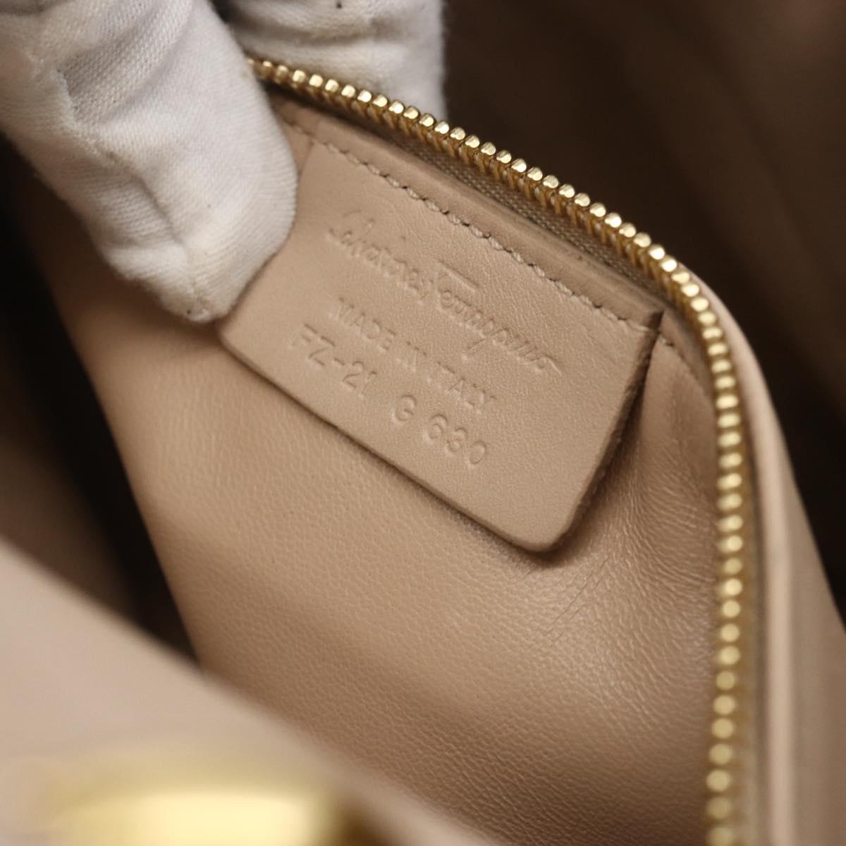 Salvatore Ferragamo Gancini Hand Bag Leather 2way Beige Gold Auth ka1275