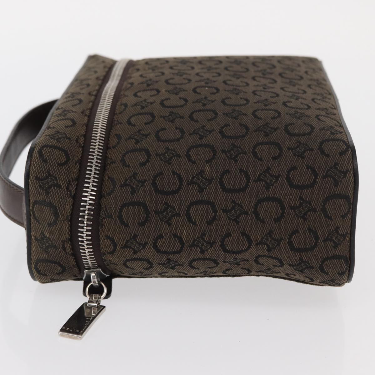 CELINE C Macadam Canvas Vanity Pouch Brown Silver Auth ka1279