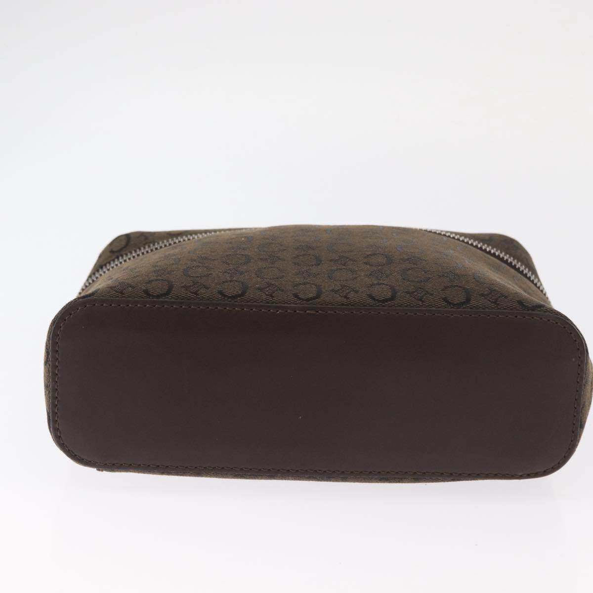 CELINE C Macadam Canvas Vanity Pouch Brown Silver Auth ka1279