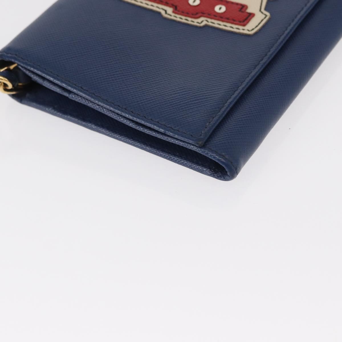 PRADA Chain Shoulder Wallet Safiano leather Blue Gold Auth ka128