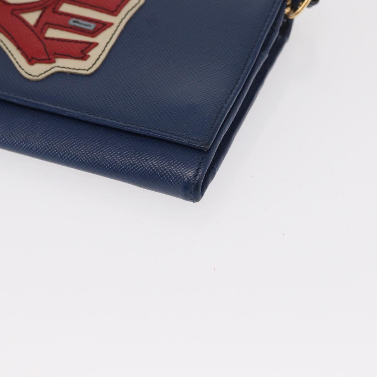 PRADA Chain Shoulder Wallet Safiano leather Blue Gold Auth ka128