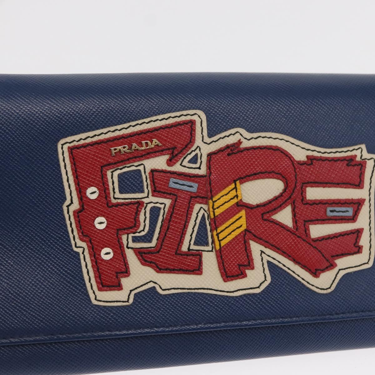 PRADA Chain Shoulder Wallet Safiano leather Blue Gold Auth ka128