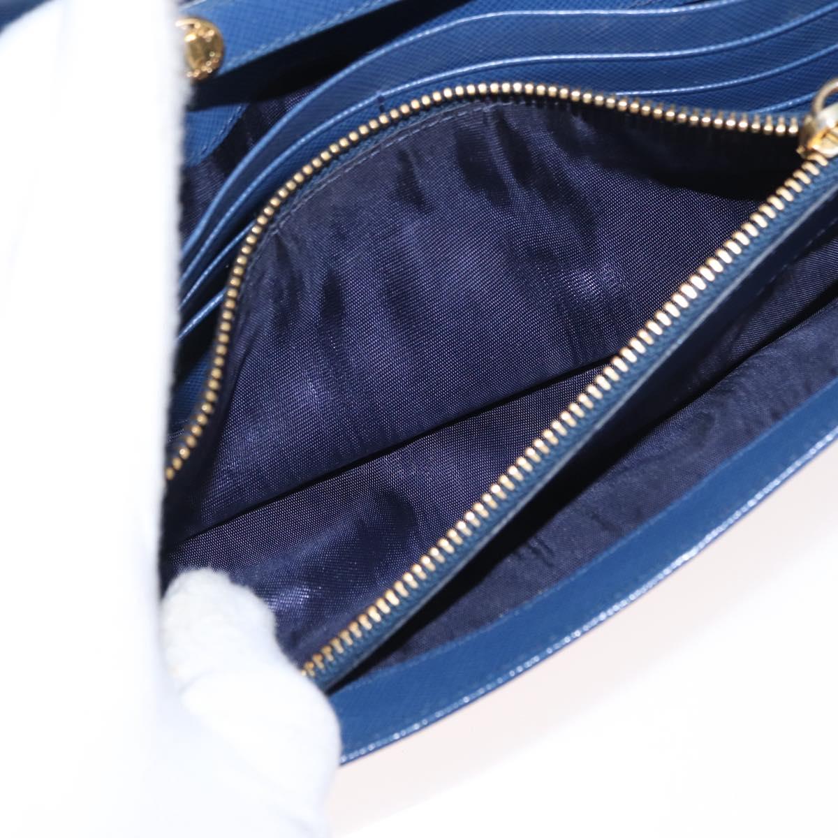 PRADA Chain Shoulder Wallet Safiano leather Blue Gold Auth ka128