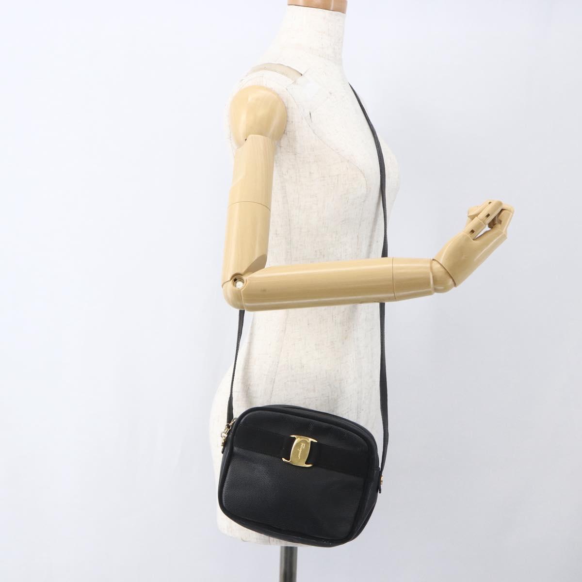Salvatore Ferragamo Shoulder Bag Leather Black Gold Auth ka1281