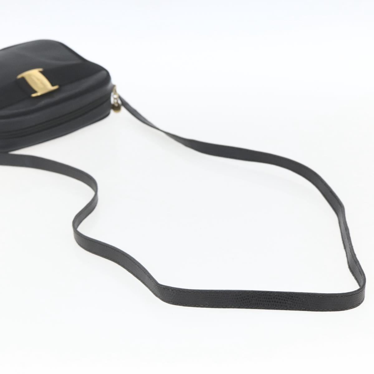 Salvatore Ferragamo Shoulder Bag Leather Black Gold Auth ka1281