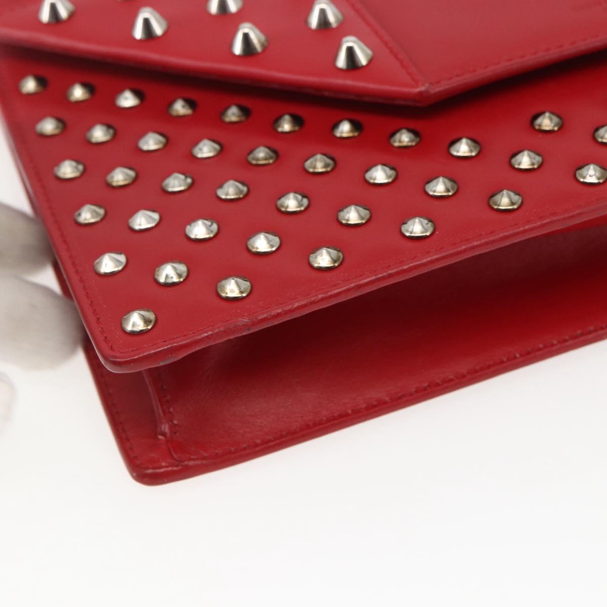 SAINT LAURENT Chain Shoulder Bag Leather Red Silver 315680 Auth ka1283