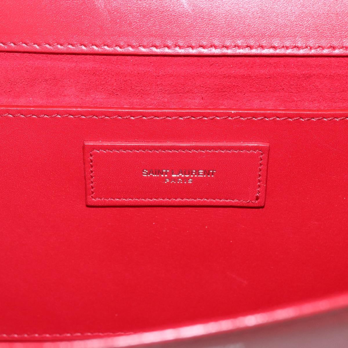 SAINT LAURENT Chain Shoulder Bag Leather Red Silver 315680 Auth ka1283