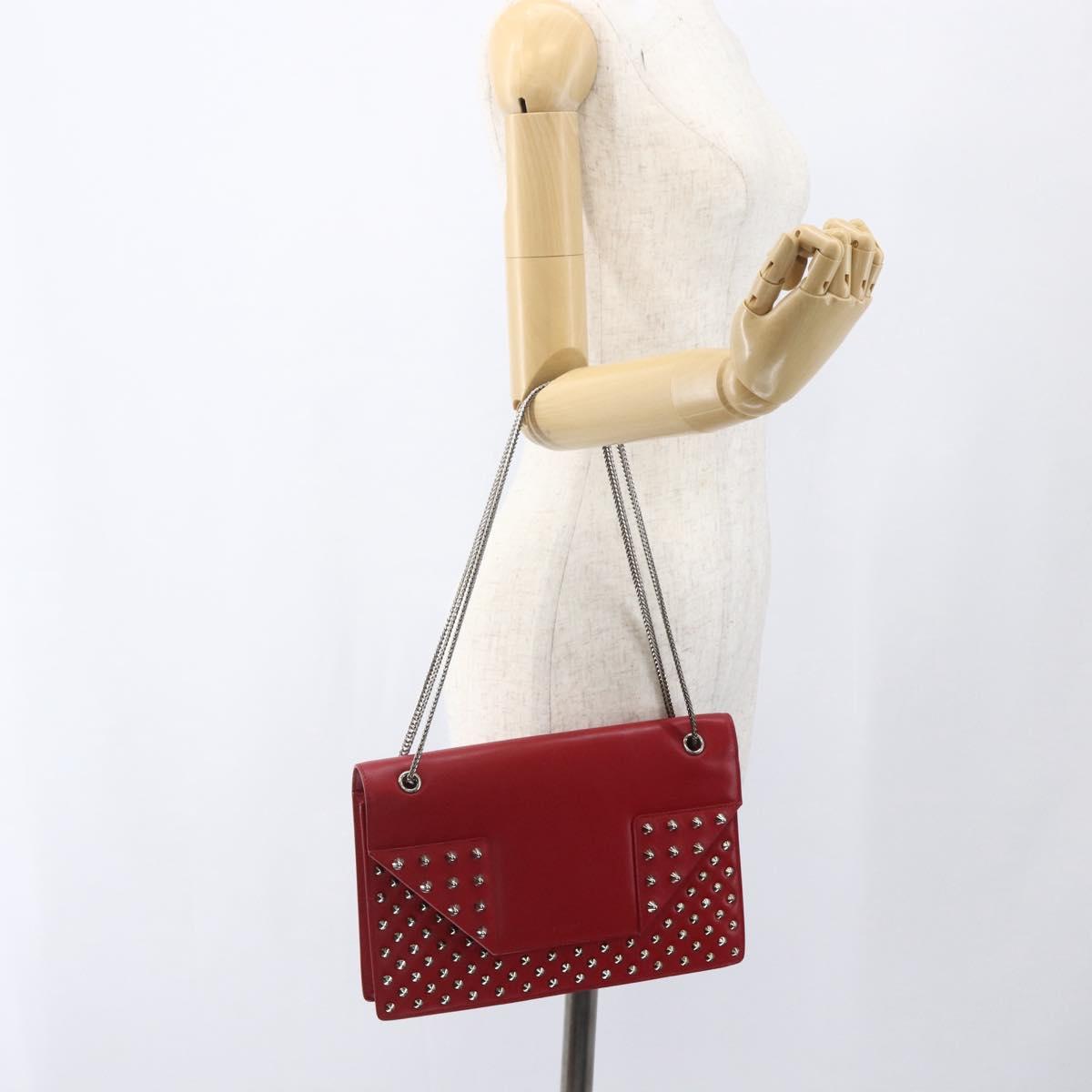 SAINT LAURENT Chain Shoulder Bag Leather Red Silver 315680 Auth ka1283