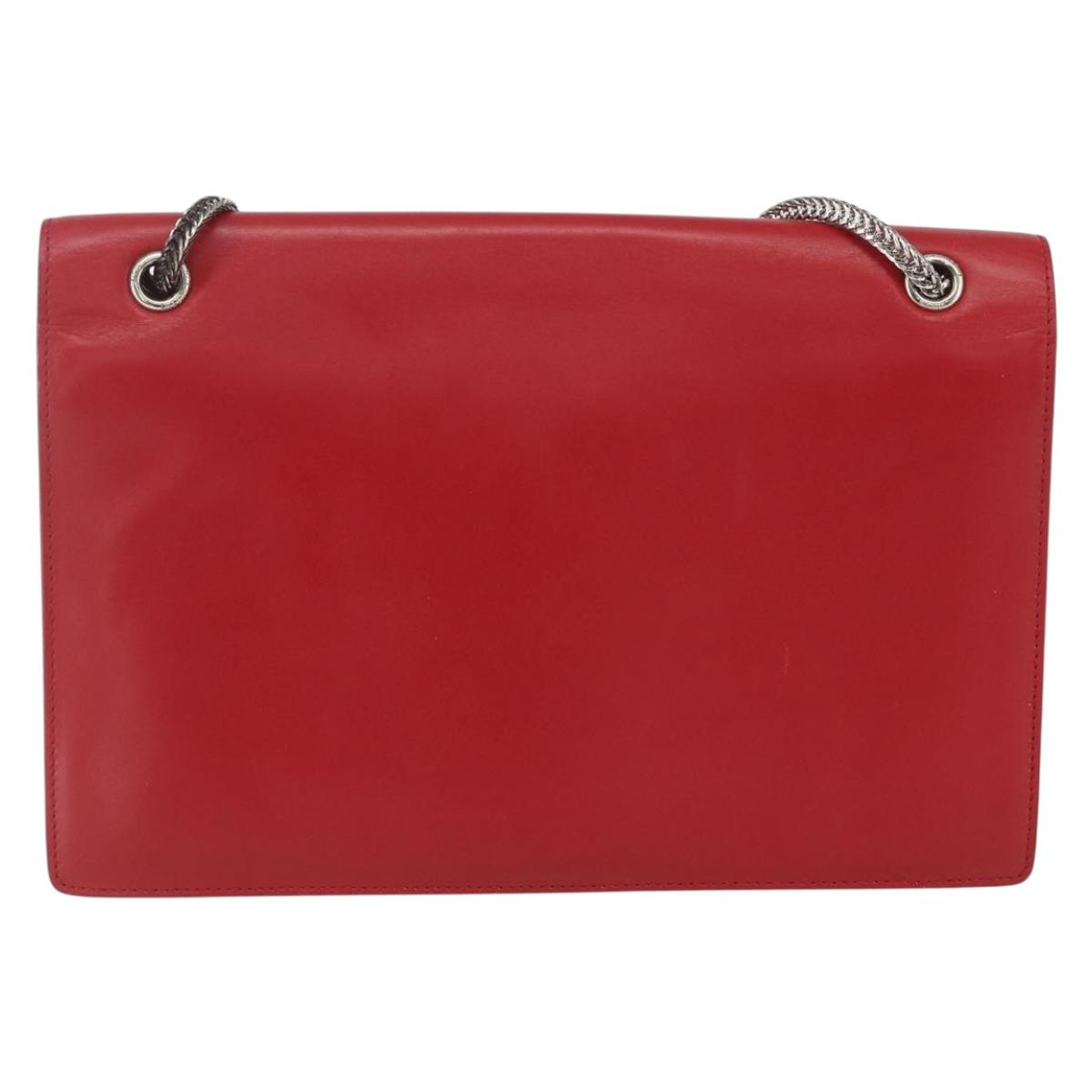 SAINT LAURENT Chain Shoulder Bag Leather Red Silver 315680 Auth ka1283