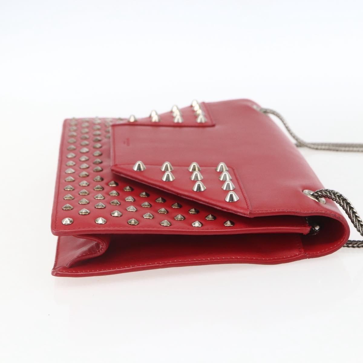 SAINT LAURENT Chain Shoulder Bag Leather Red Silver 315680 Auth ka1283