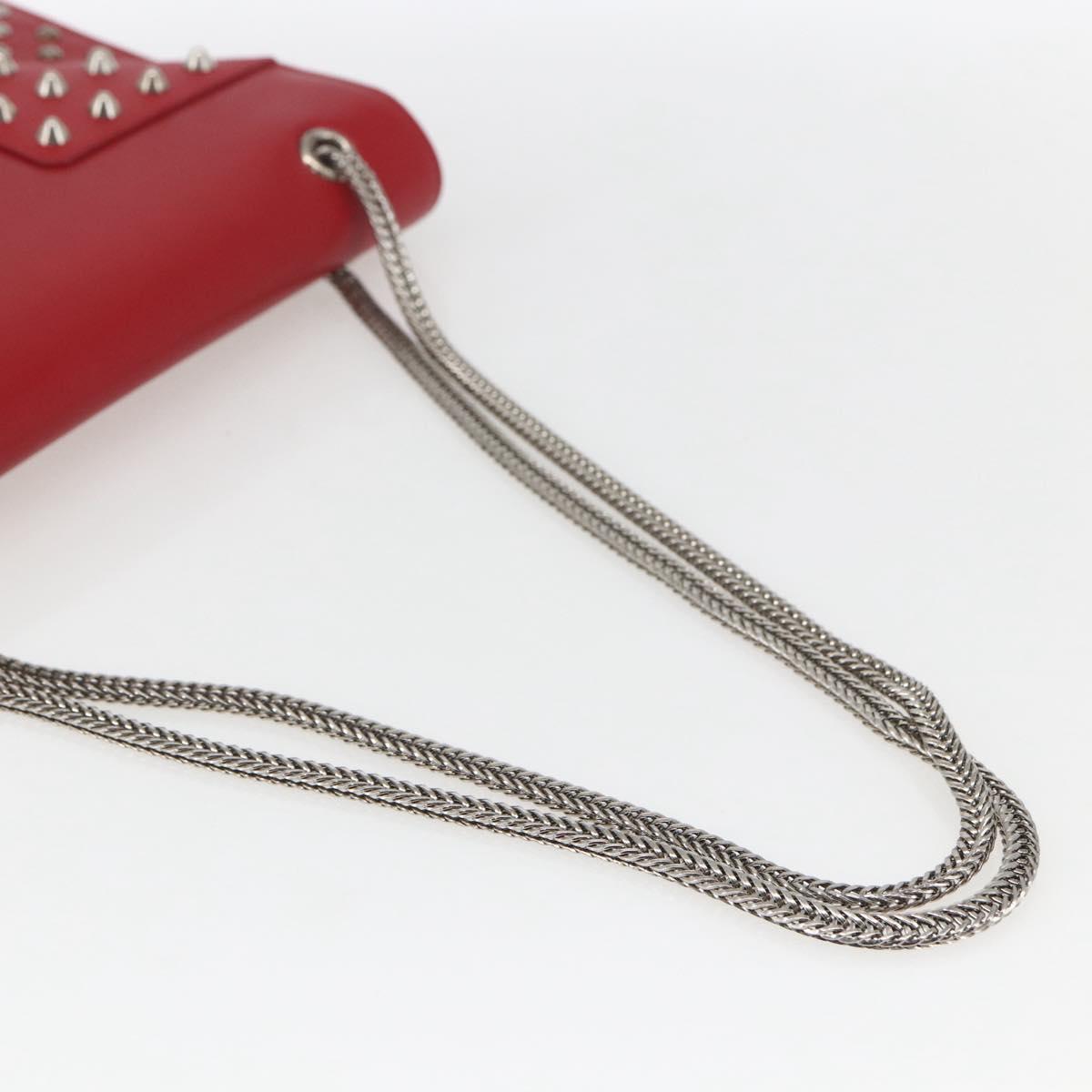 SAINT LAURENT Chain Shoulder Bag Leather Red Silver 315680 Auth ka1283