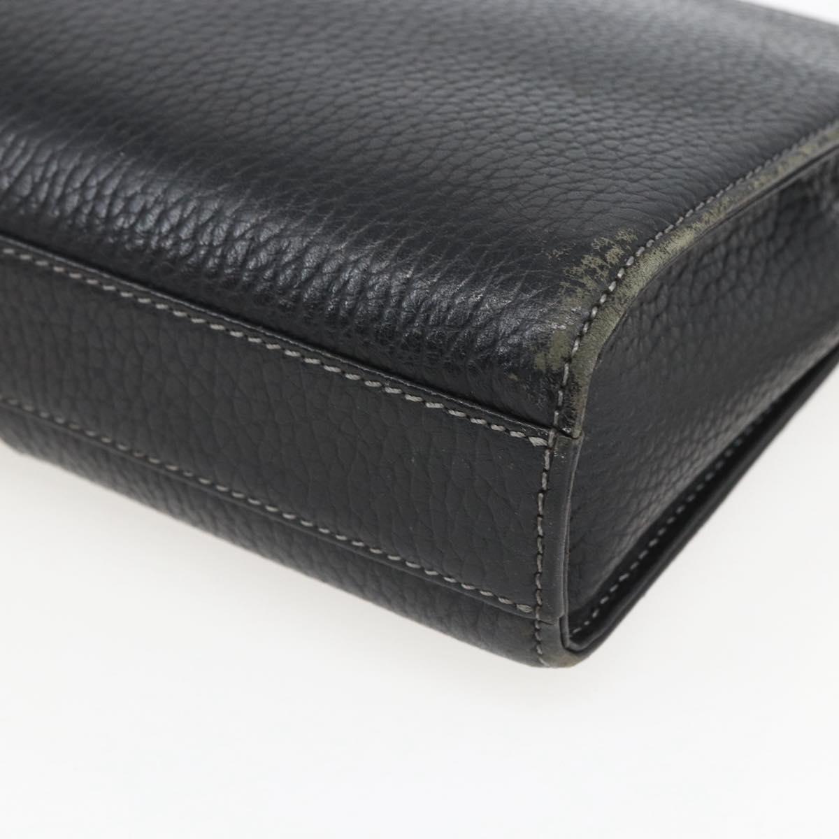 BURBERRY Clutch Bag Leather Black Silver Auth ka1315