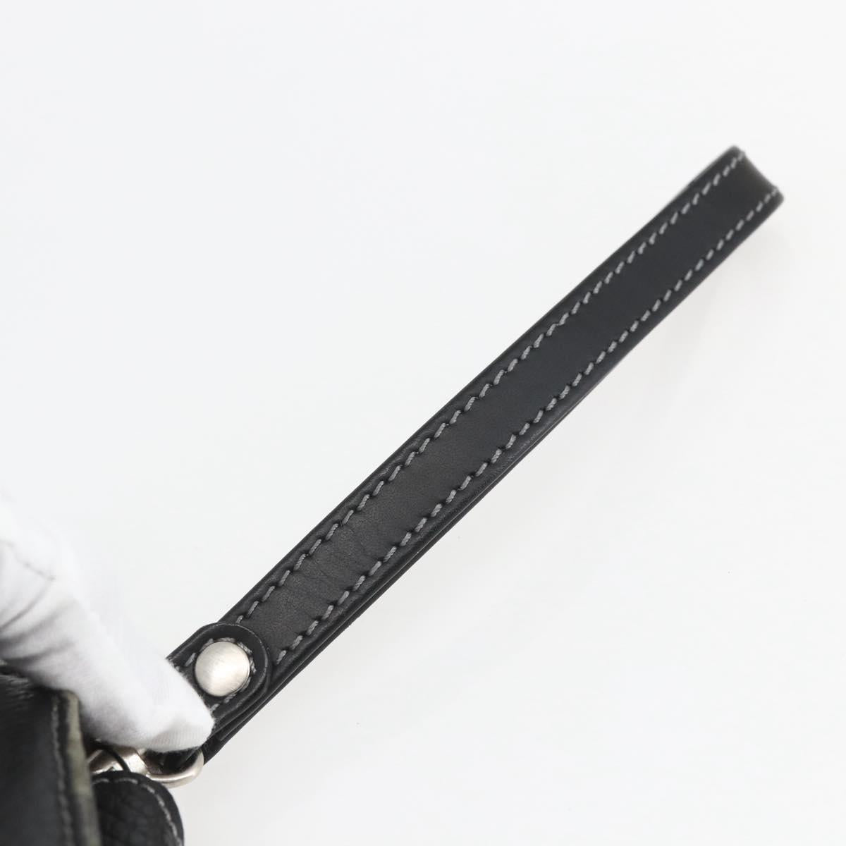 BURBERRY Clutch Bag Leather Black Silver Auth ka1315