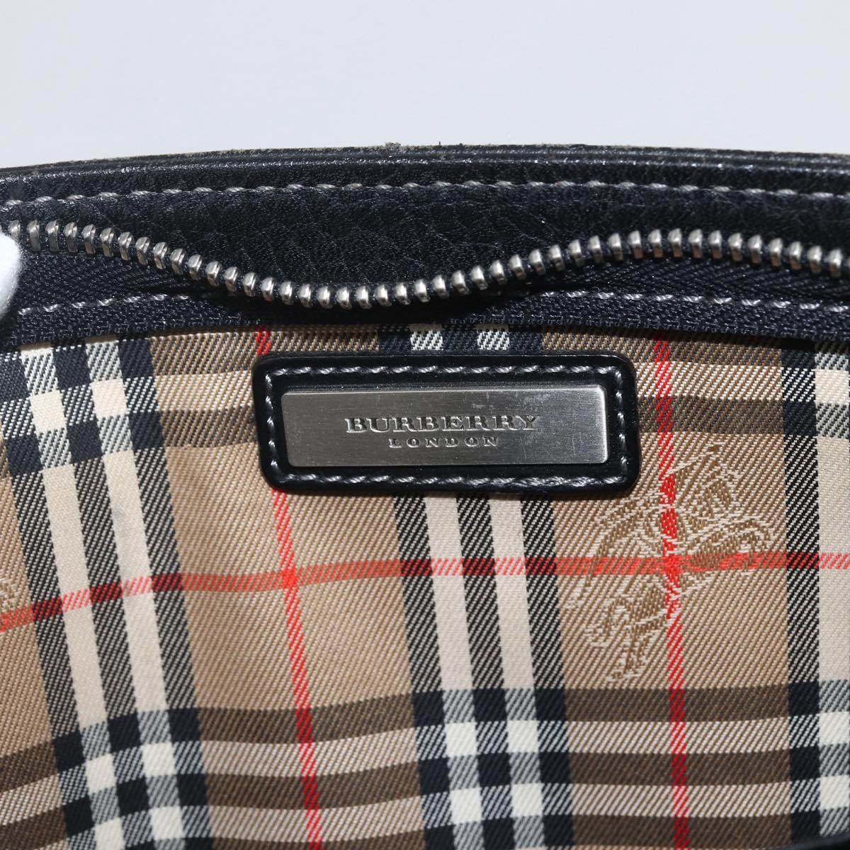 BURBERRY Clutch Bag Leather Black Silver Auth ka1315