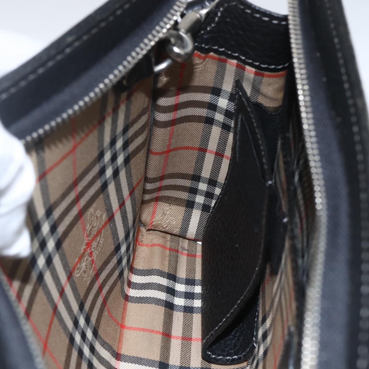 BURBERRY Clutch Bag Leather Black Silver Auth ka1315