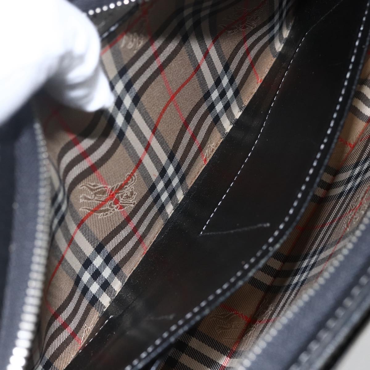 BURBERRY Clutch Bag Leather Black Silver Auth ka1315