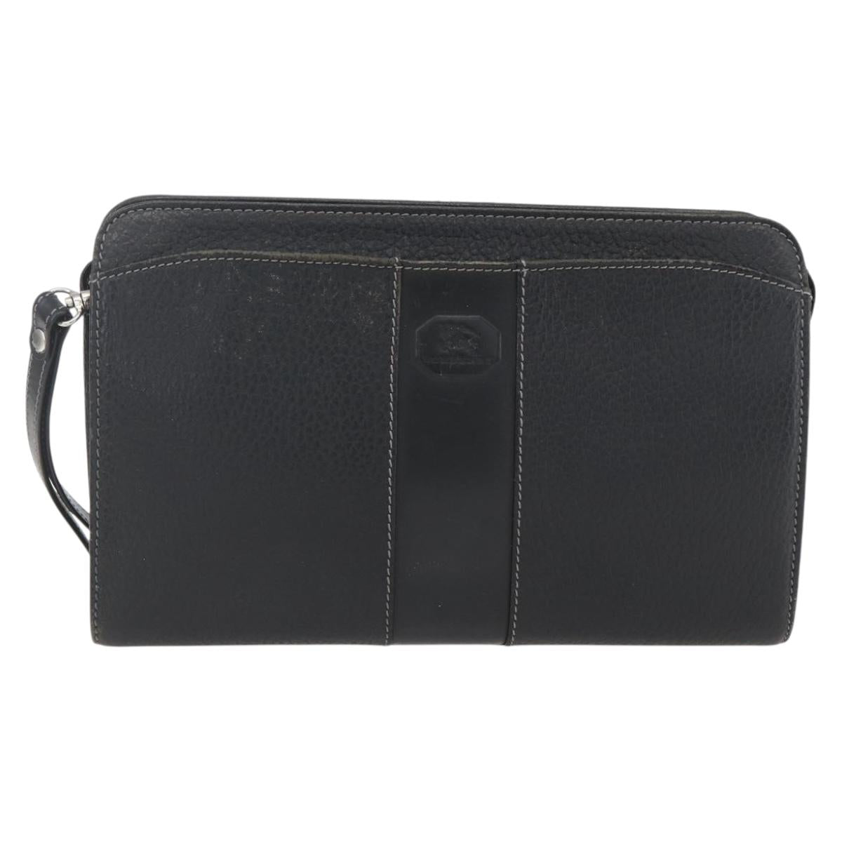 BURBERRY Clutch Bag Leather Black Silver Auth ka1315