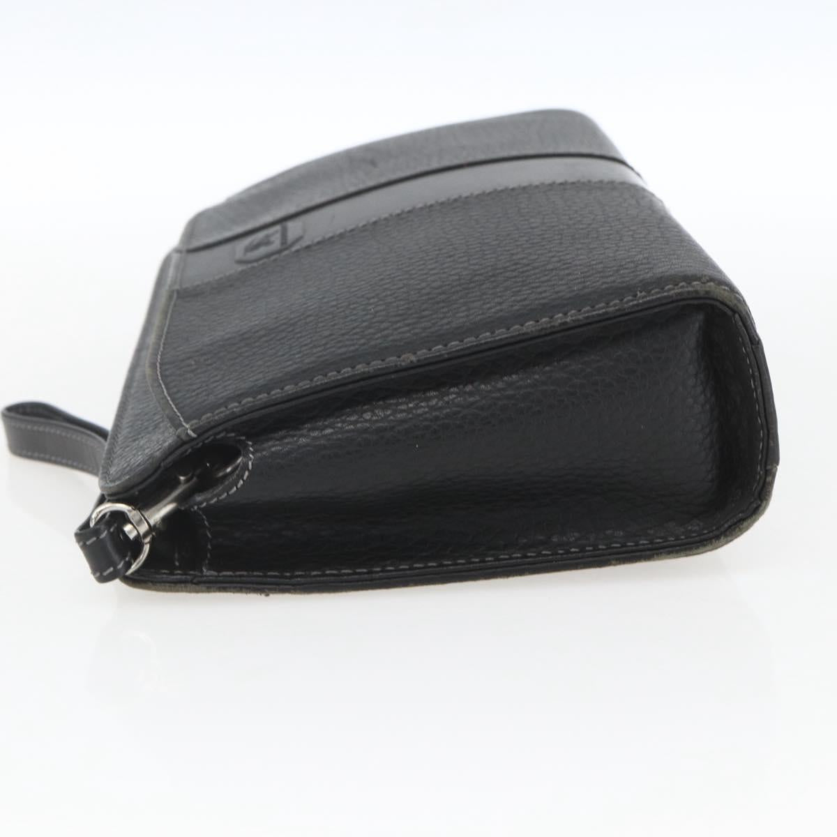 BURBERRY Clutch Bag Leather Black Silver Auth ka1315