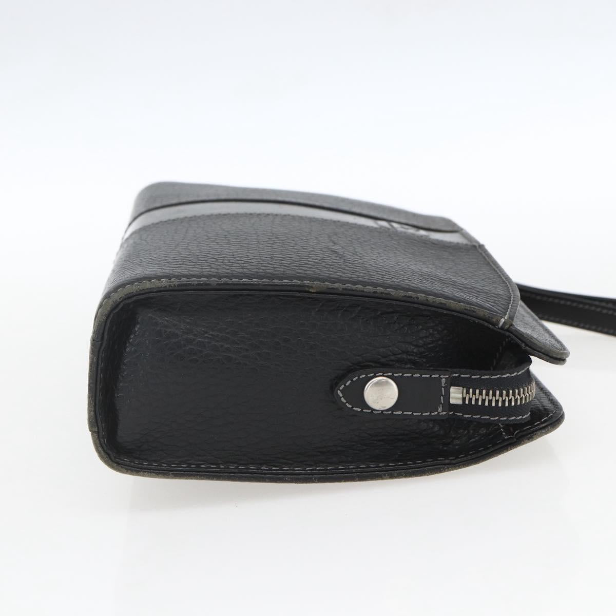 BURBERRY Clutch Bag Leather Black Silver Auth ka1315