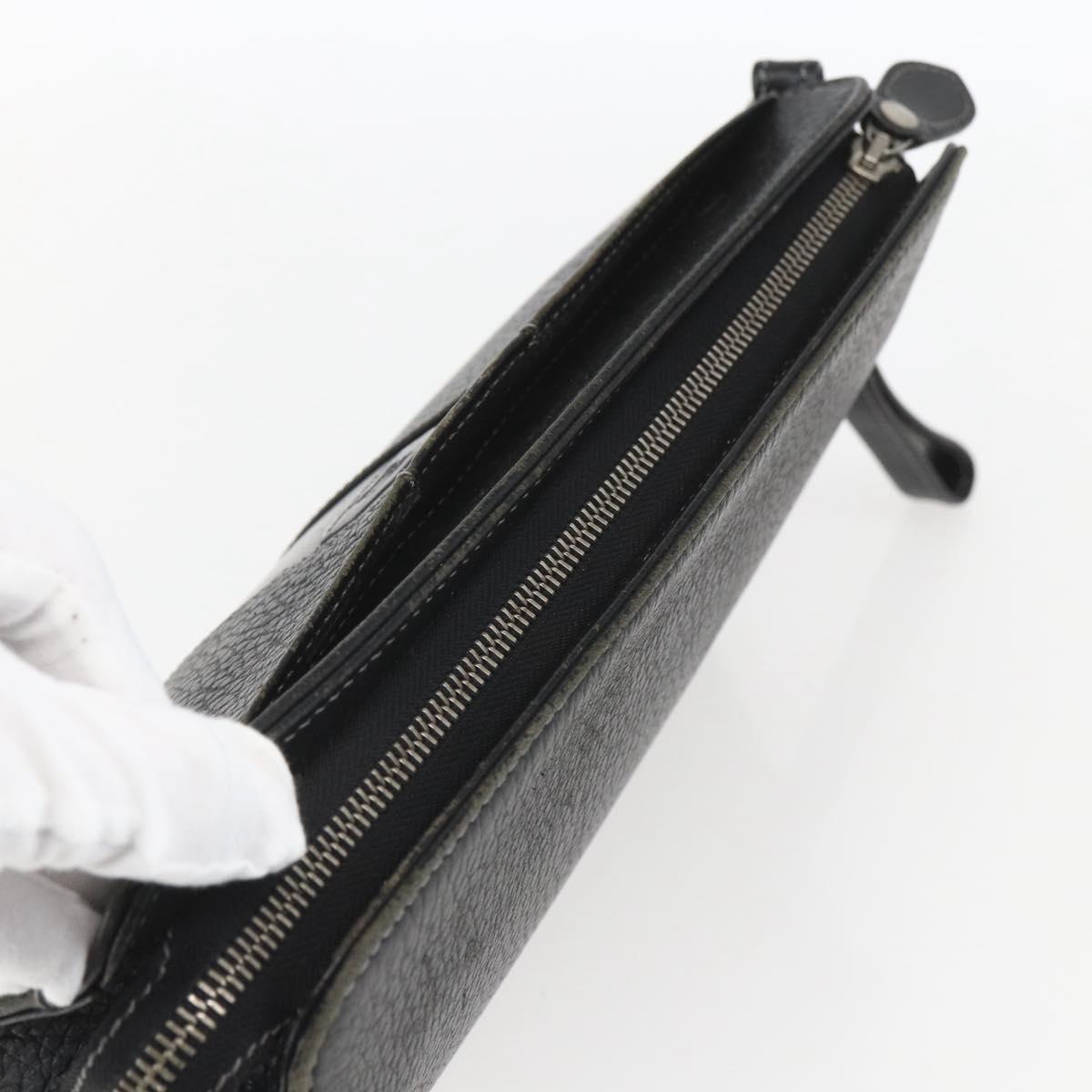 BURBERRY Clutch Bag Leather Black Silver Auth ka1315