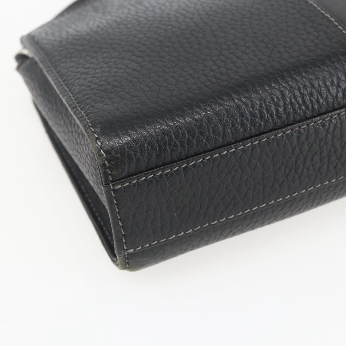 BURBERRY Clutch Bag Leather Black Silver Auth ka1315