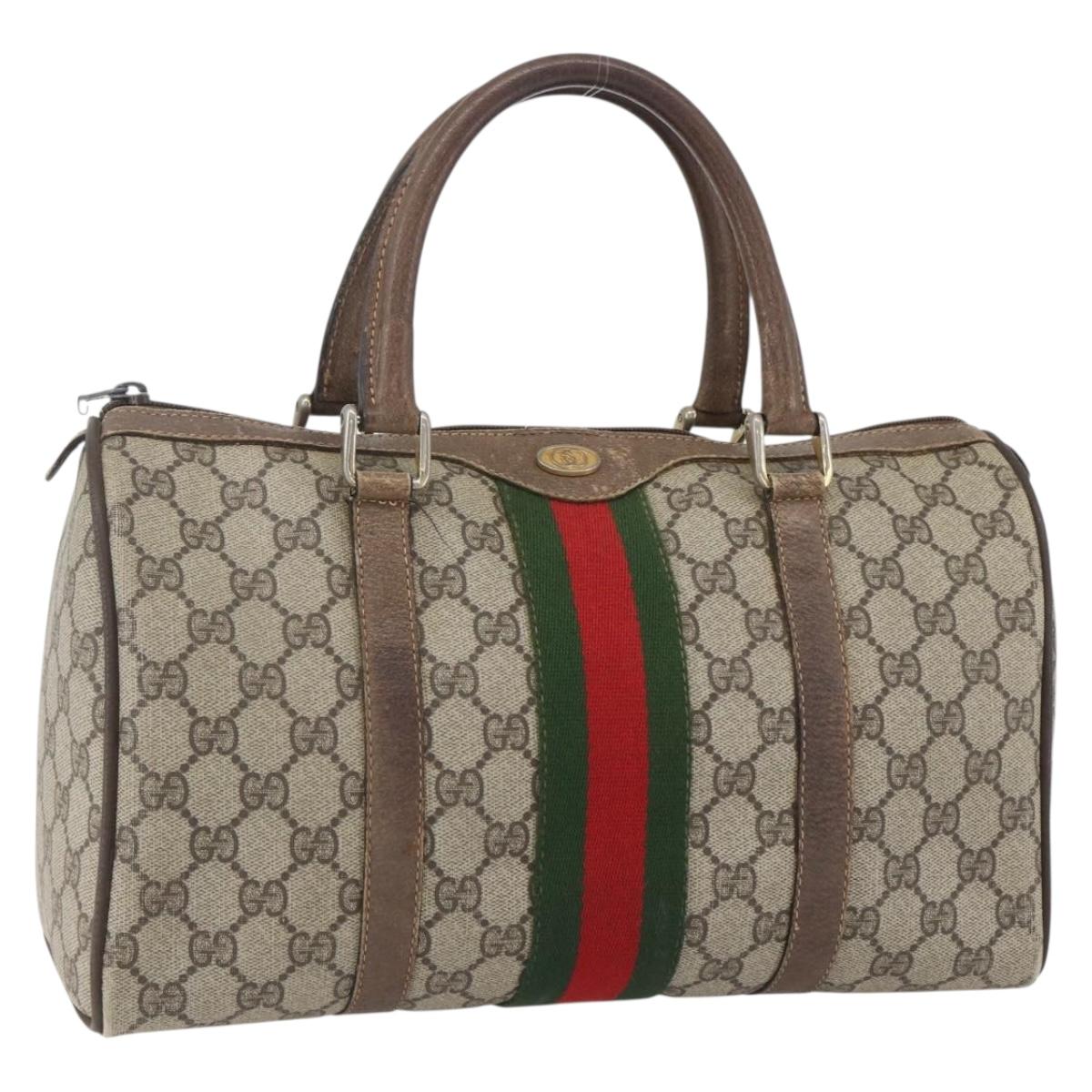 GUCCI GG Supreme Web Sherry Line Boston Bag PVC Beige Gold 39 02 007 Auth ka1316