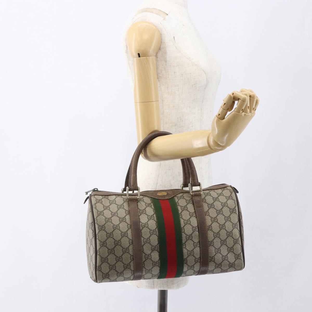 GUCCI GG Supreme Web Sherry Line Boston Bag PVC Beige Gold 39 02 007 Auth ka1316