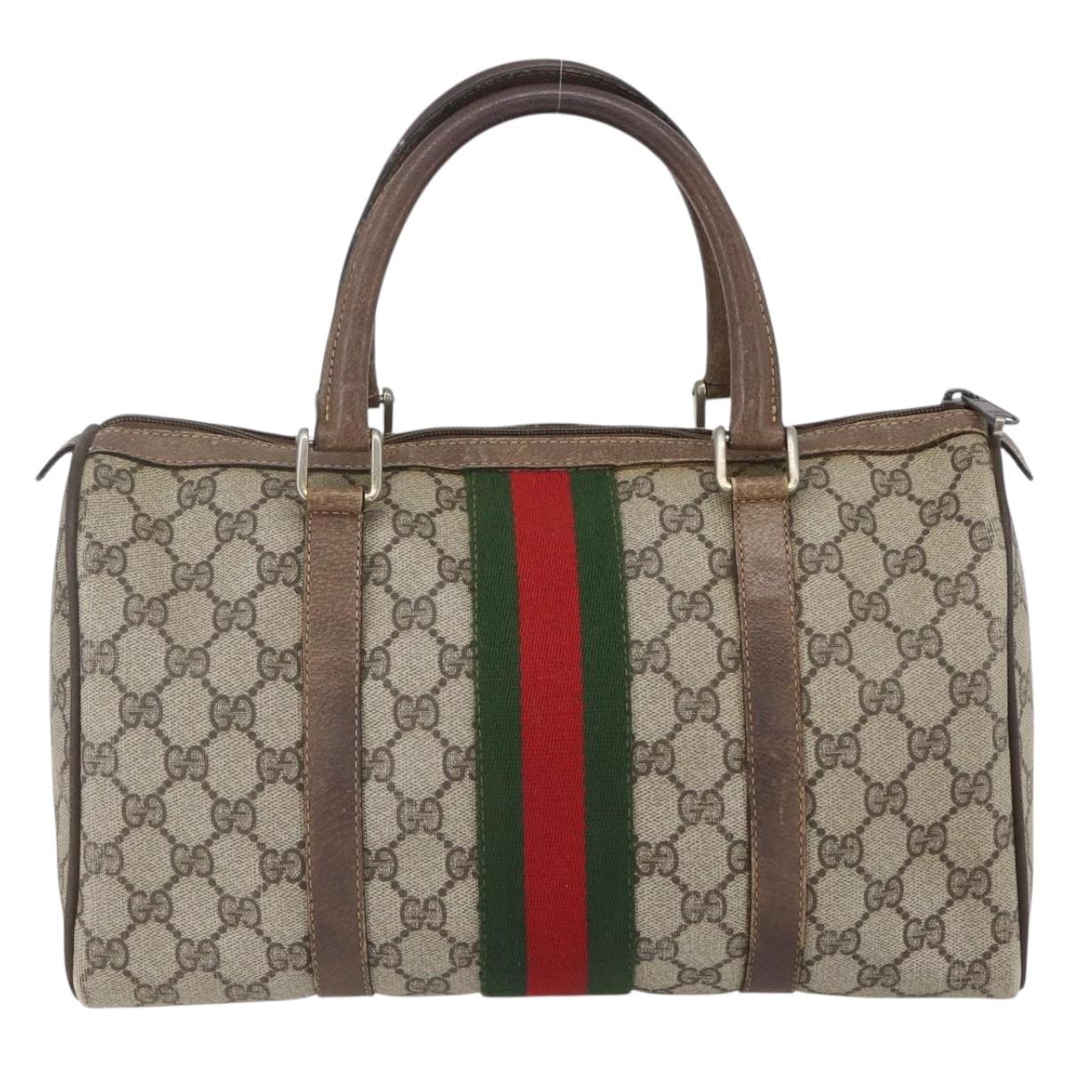 GUCCI GG Supreme Web Sherry Line Boston Bag PVC Beige Gold 39 02 007 Auth ka1316