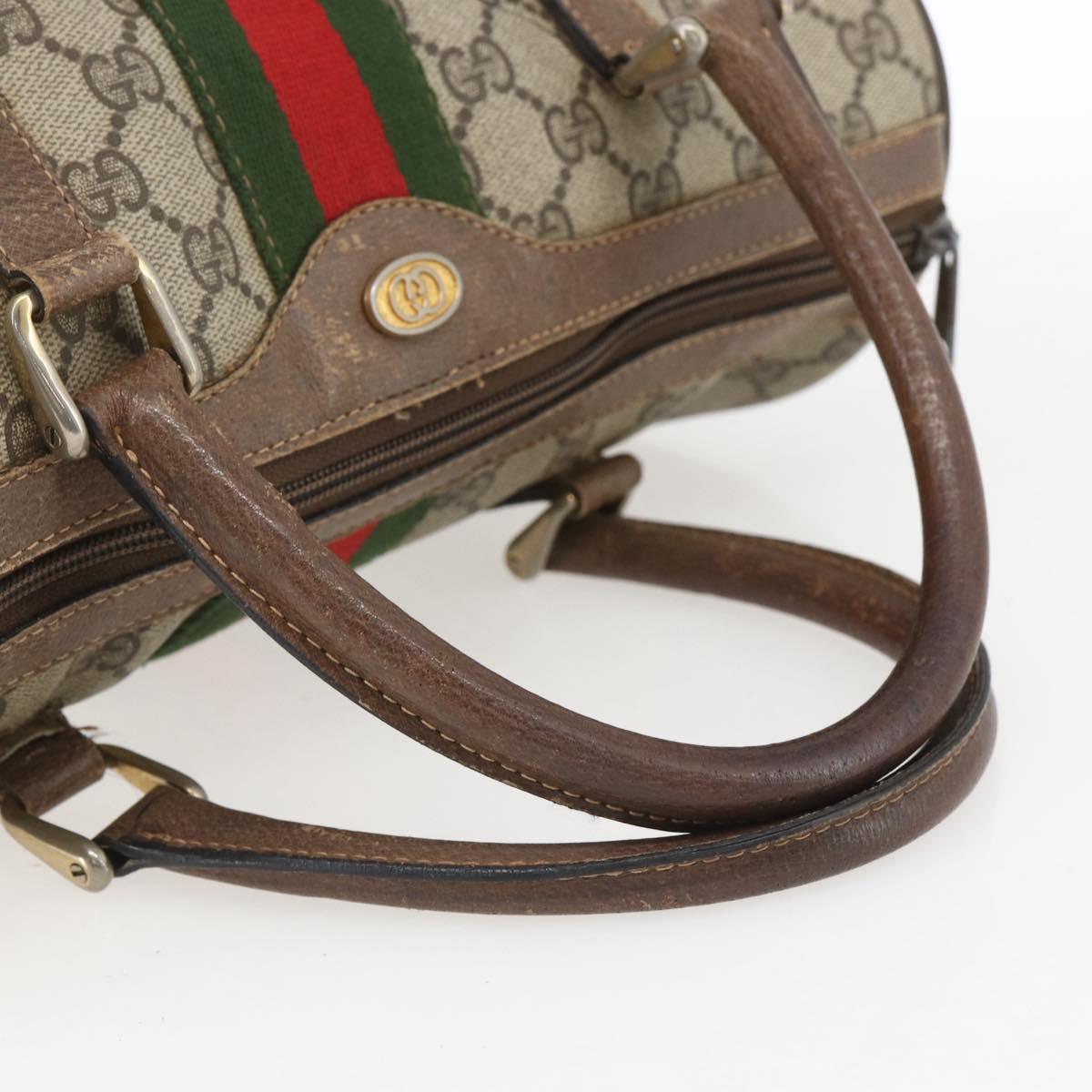 GUCCI GG Supreme Web Sherry Line Boston Bag PVC Beige Gold 39 02 007 Auth ka1316