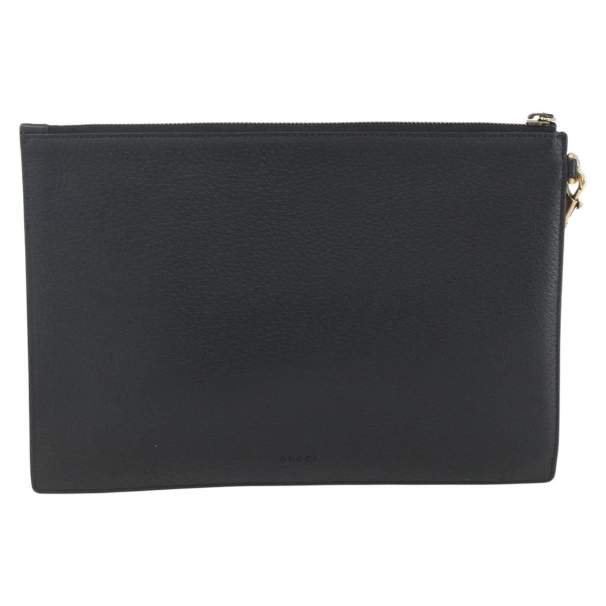 GUCCI Clutch Bag Leather Black Gold 475317 Auth ka1319