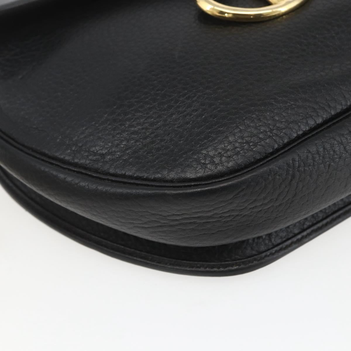 Christian Dior Shoulder Bag Leather Black Gold Auth ka1324