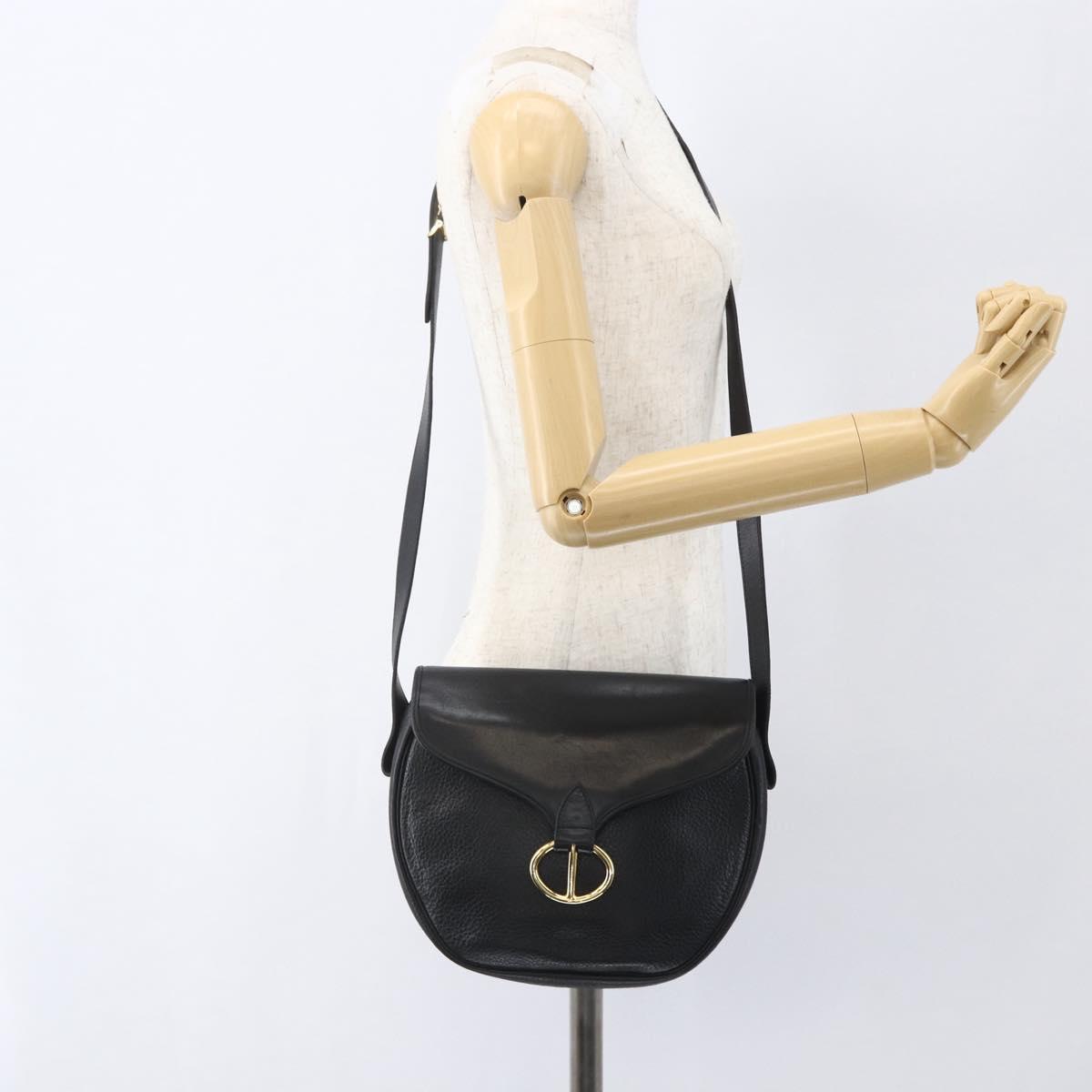 Christian Dior Shoulder Bag Leather Black Gold Auth ka1324