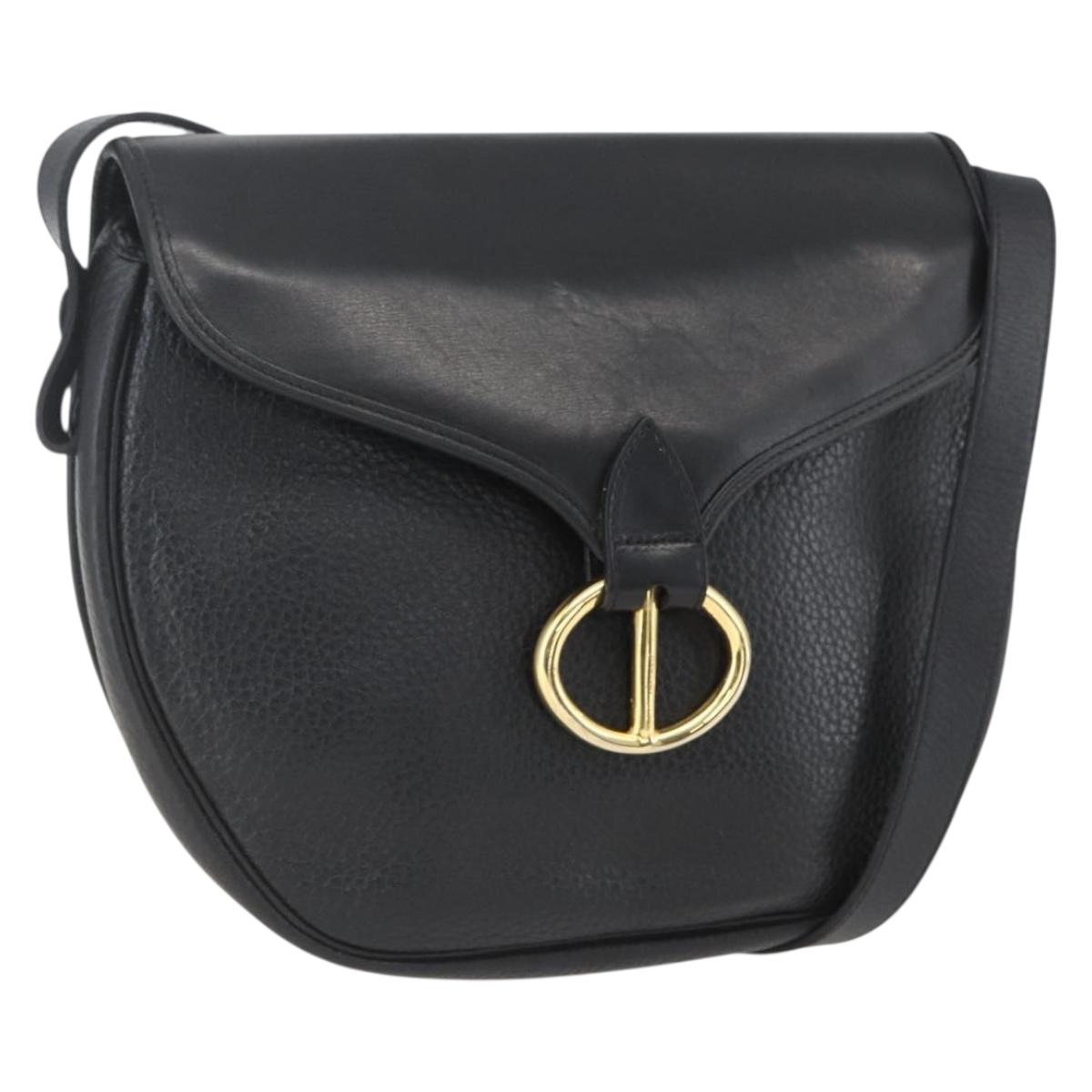 Christian Dior Shoulder Bag Leather Black Gold Auth ka1324