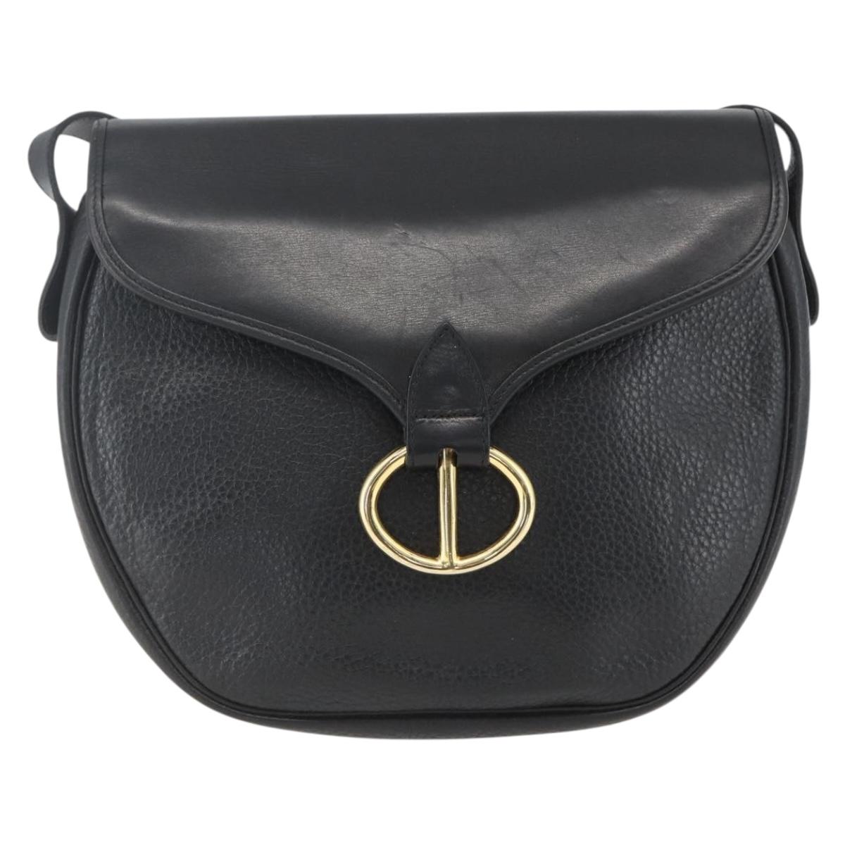 Christian Dior Shoulder Bag Leather Black Gold Auth ka1324