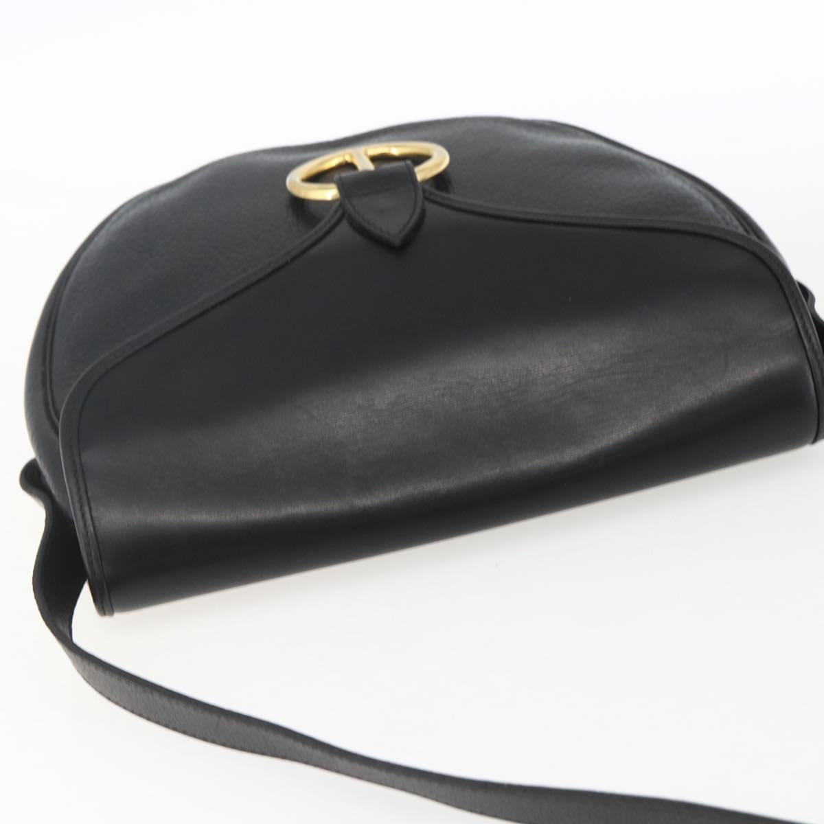 Christian Dior Shoulder Bag Leather Black Gold Auth ka1324