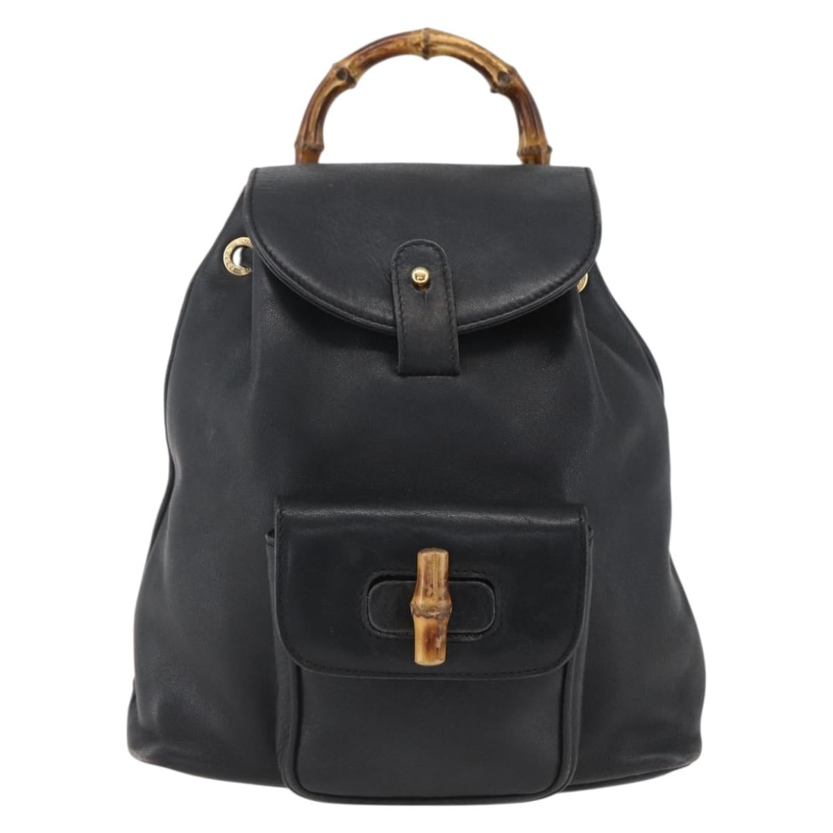 GUCCI Bamboo Backpack Leather Black Gold 003 1956 0030 Auth ka1325A