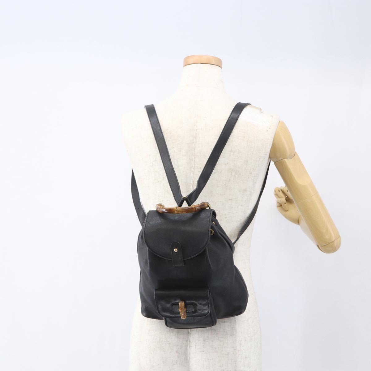 GUCCI Bamboo Backpack Leather Black Gold 003 1956 0030 Auth ka1325A