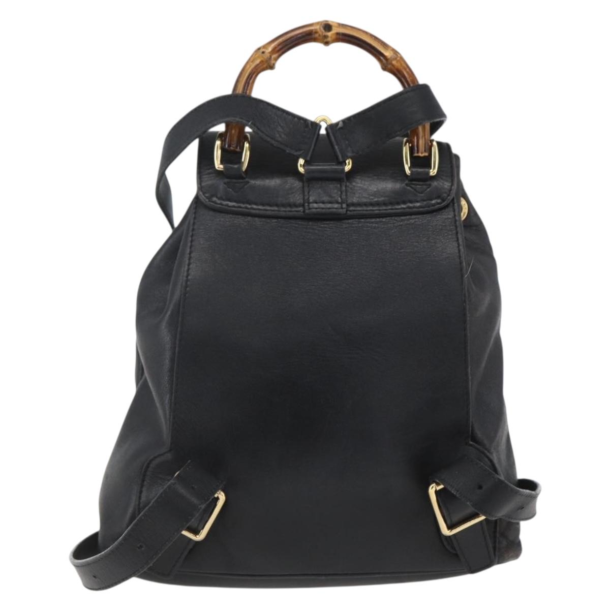 GUCCI Bamboo Backpack Leather Black Gold 003 1956 0030 Auth ka1325A