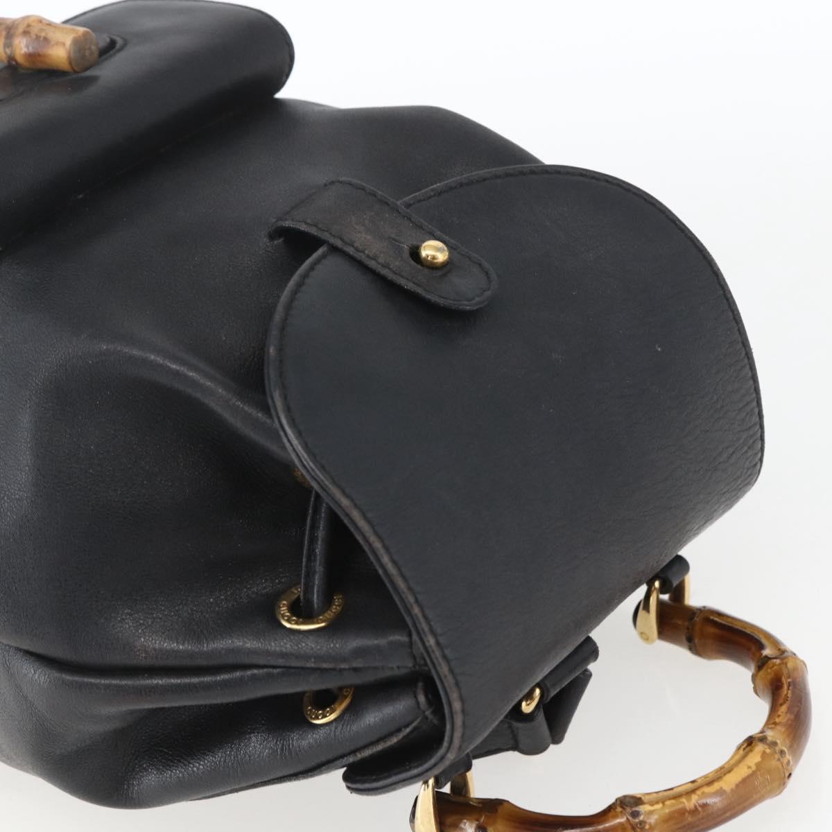 GUCCI Bamboo Backpack Leather Black Gold 003 1956 0030 Auth ka1325A