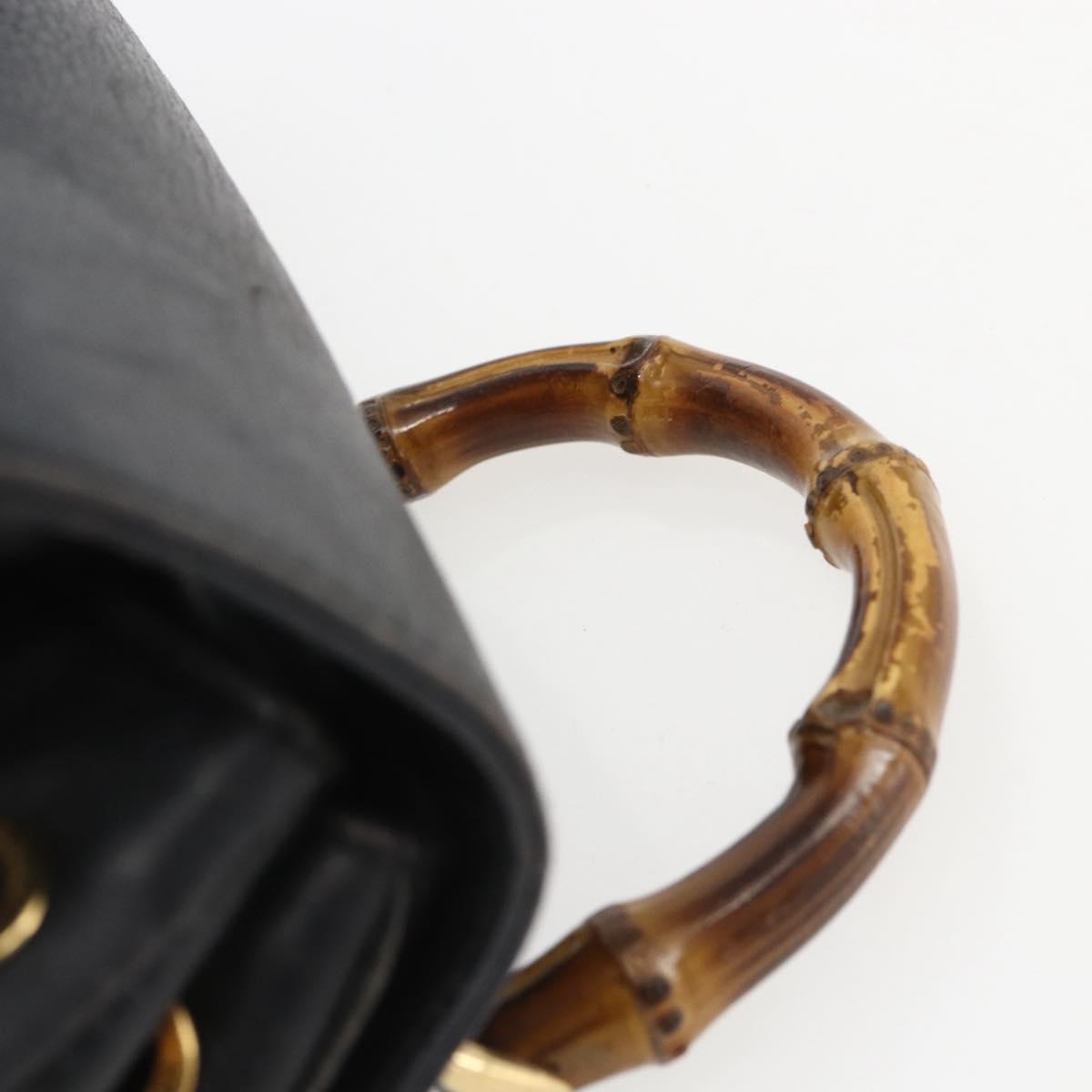 GUCCI Bamboo Backpack Leather Black Gold 003 1956 0030 Auth ka1325A
