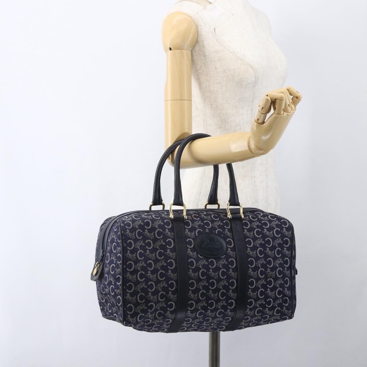 CELINE C Macadam Canvas Hand Bag Navy Gold Auth ka1329