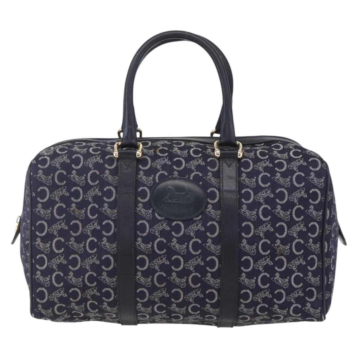 CELINE C Macadam Canvas Hand Bag Navy Gold Auth ka1329