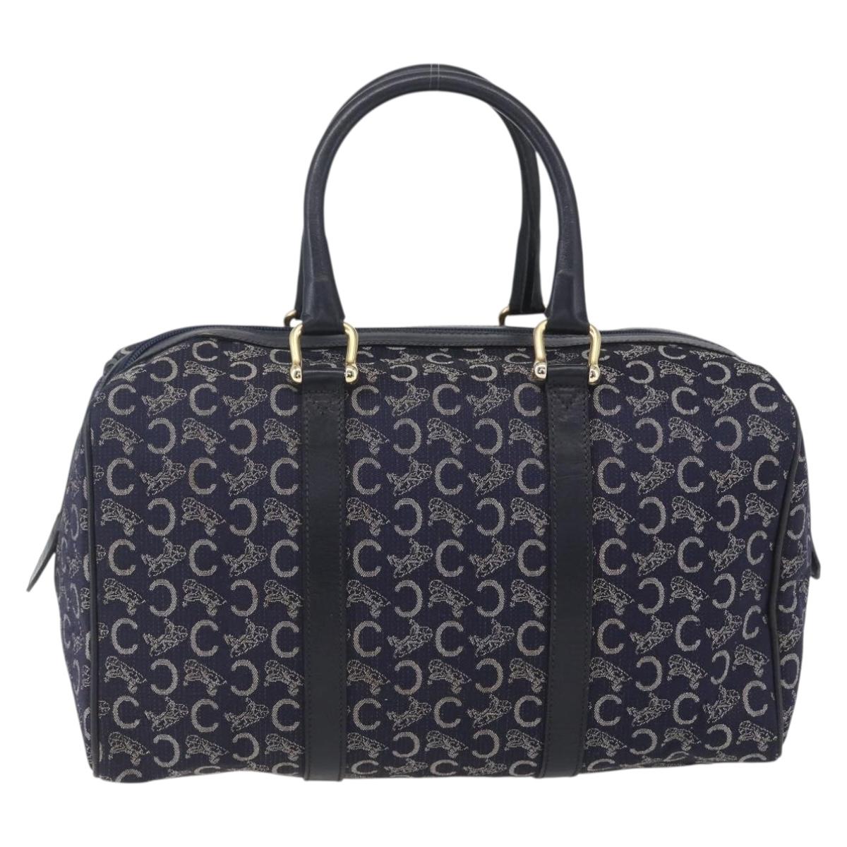 CELINE C Macadam Canvas Hand Bag Navy Gold Auth ka1329