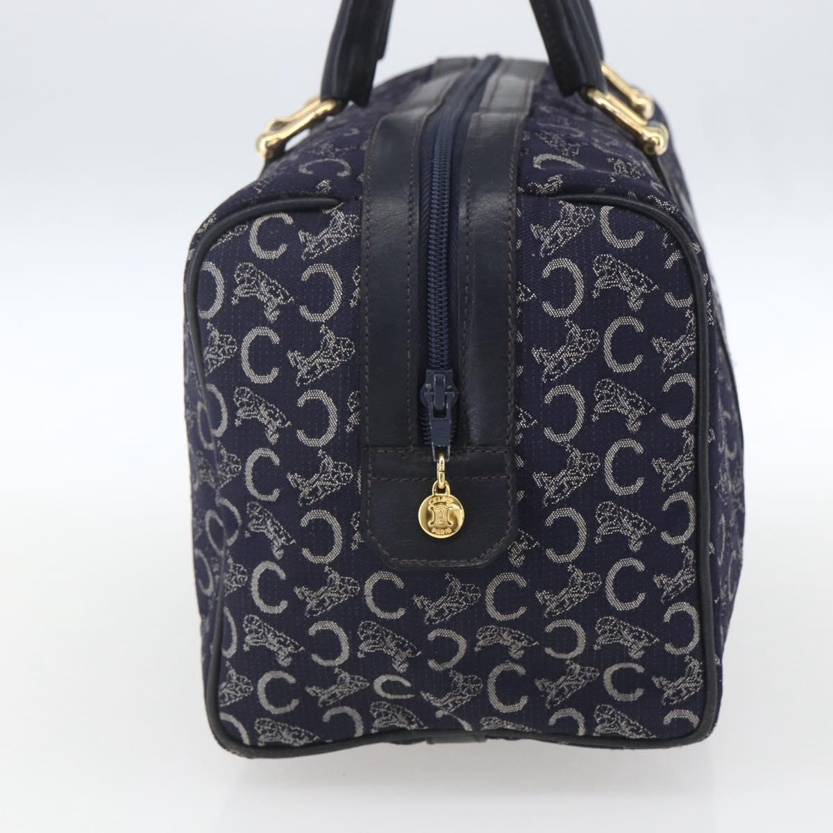 CELINE C Macadam Canvas Hand Bag Navy Gold Auth ka1329
