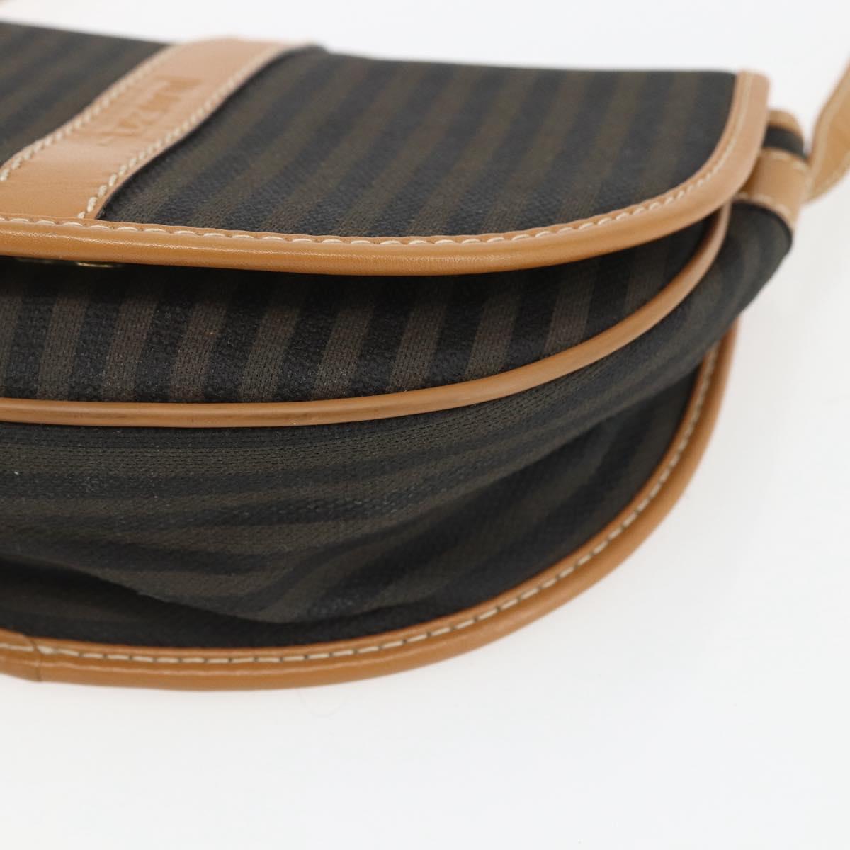 FENDI Pecan Canvas Shoulder Bag Coated Canvas Khaki Brown gold Auth ka1330