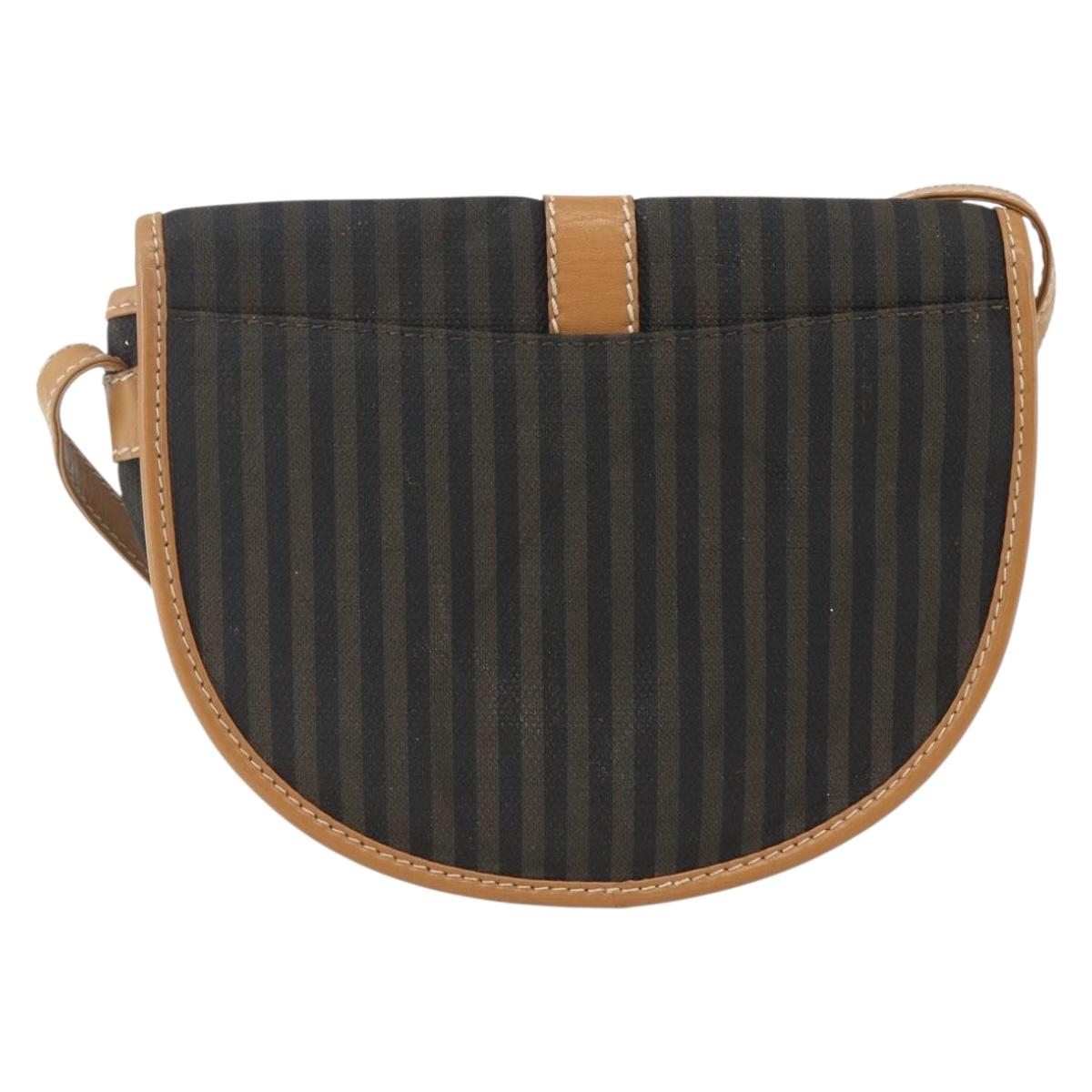 FENDI Pecan Canvas Shoulder Bag Coated Canvas Khaki Brown gold Auth ka1330