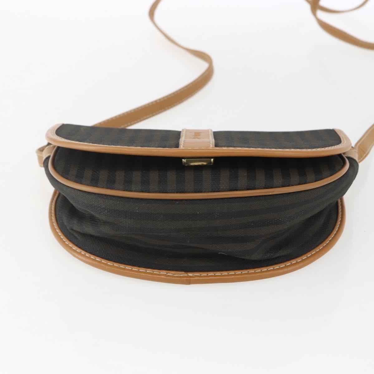 FENDI Pecan Canvas Shoulder Bag Coated Canvas Khaki Brown gold Auth ka1330