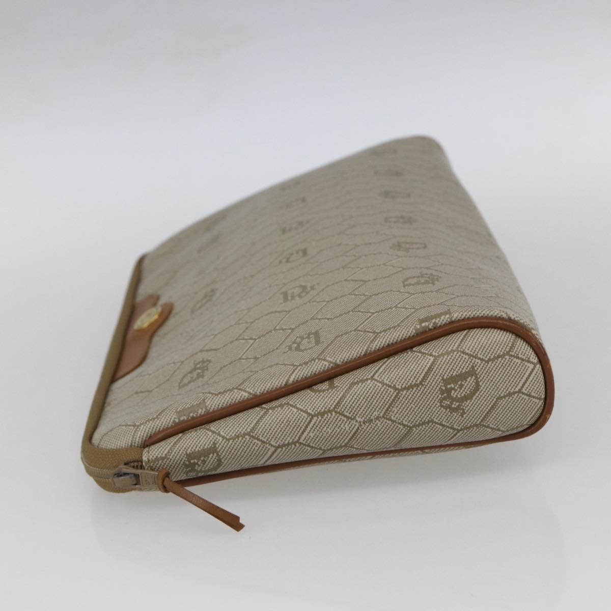 Christian Dior Honeycomb Canvas Pouch PVC Beige Auth ka1336