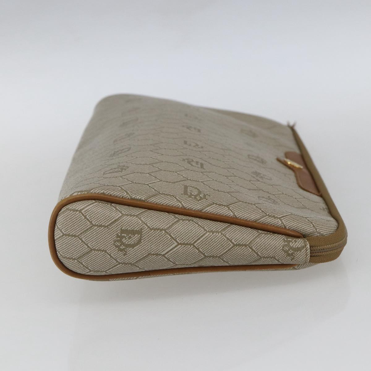 Christian Dior Honeycomb Canvas Pouch PVC Beige Auth ka1336